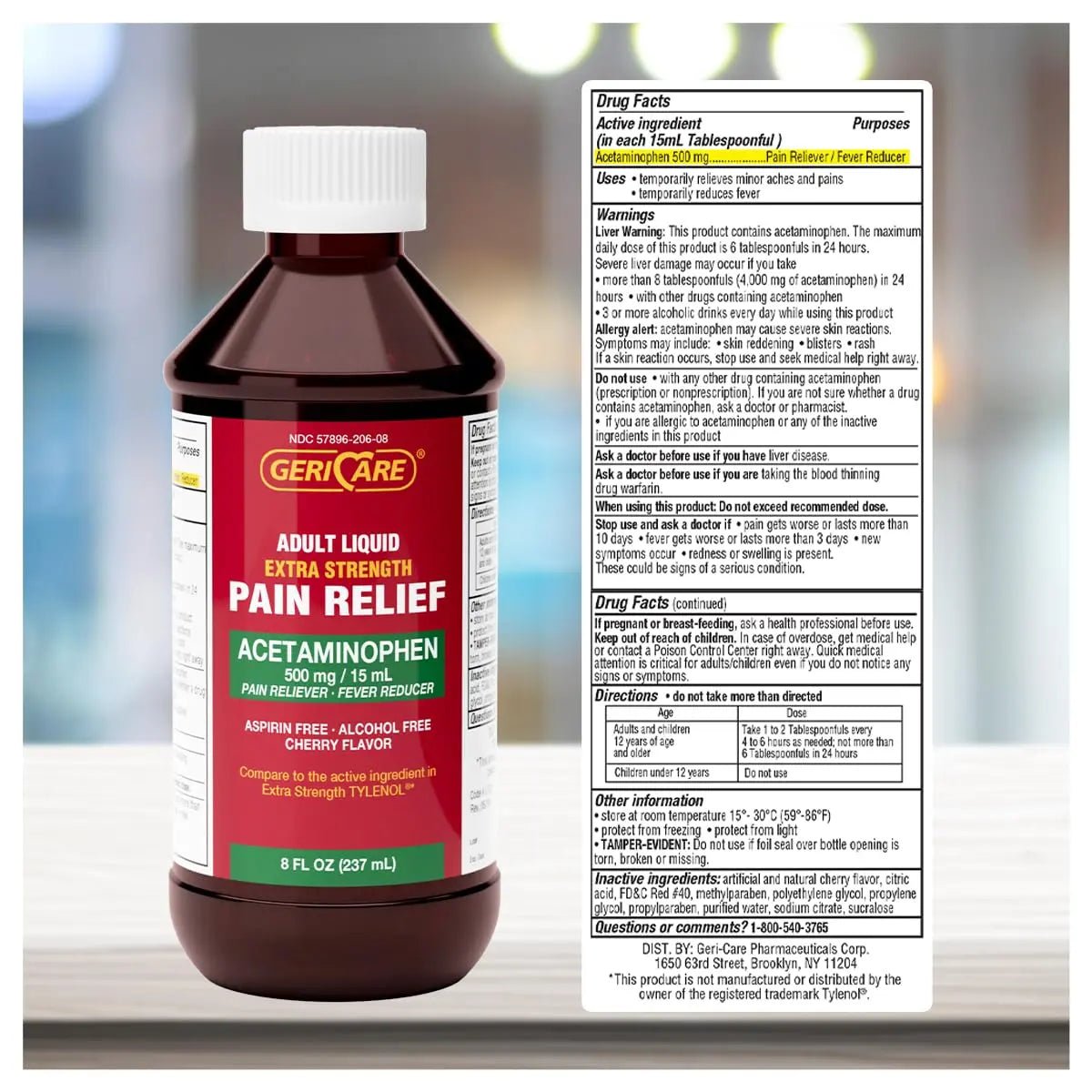 GeriCare Extra Strength Acetaminophen 500 mg Adult Liquid Pain Relief, Fever Reducer, 8 FL OZ (Pack of 1) - dailyvitalstore
