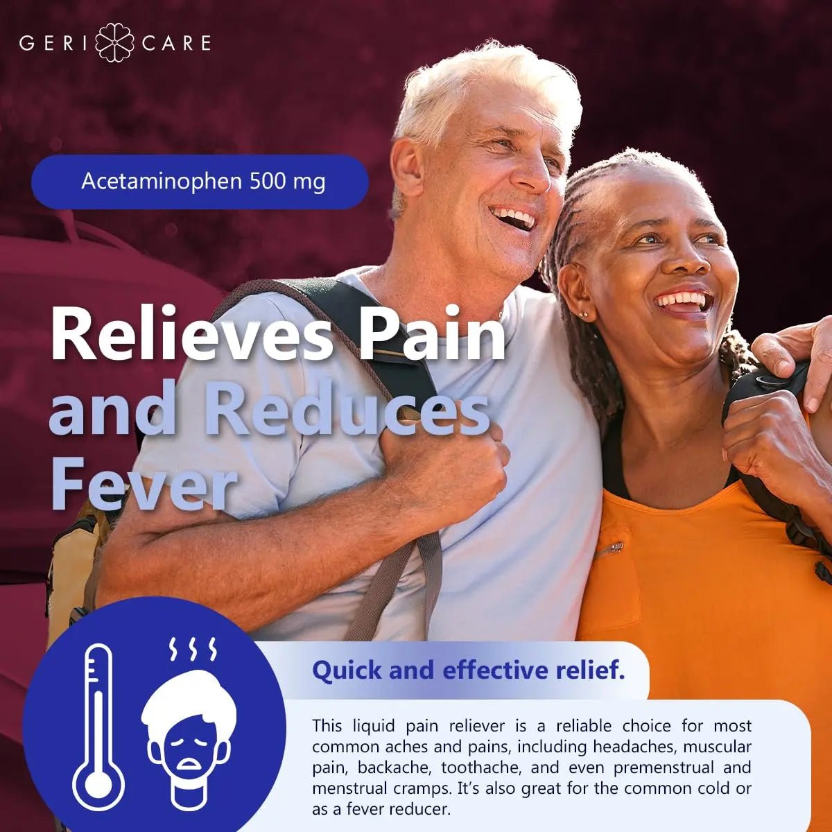GeriCare Extra Strength Acetaminophen 500 mg Adult Liquid Pain Relief, Fever Reducer, 8 FL OZ (Pack of 1) - dailyvitalstore