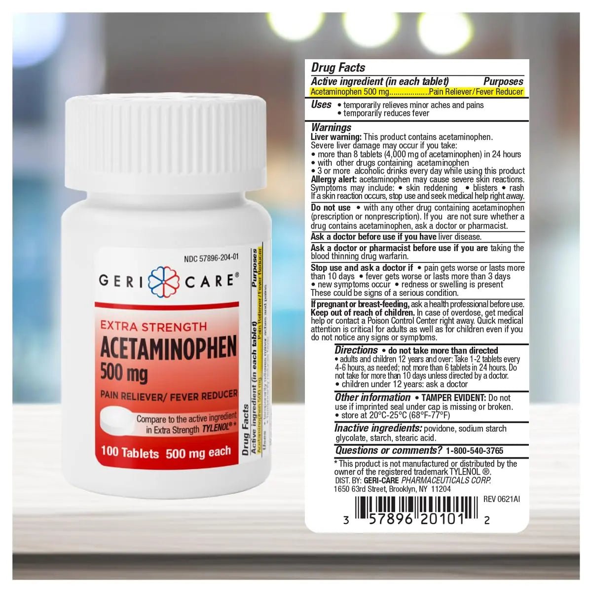 GeriCare Extra Strength Acetaminophen Pain Relief Fever Reducer Tablets, Strength 500mg Tablet | Joint, Muscle, Arthritis, Back Pain, Body Pain Relief, 100 Count (Pack of 2) - dailyvitalstore