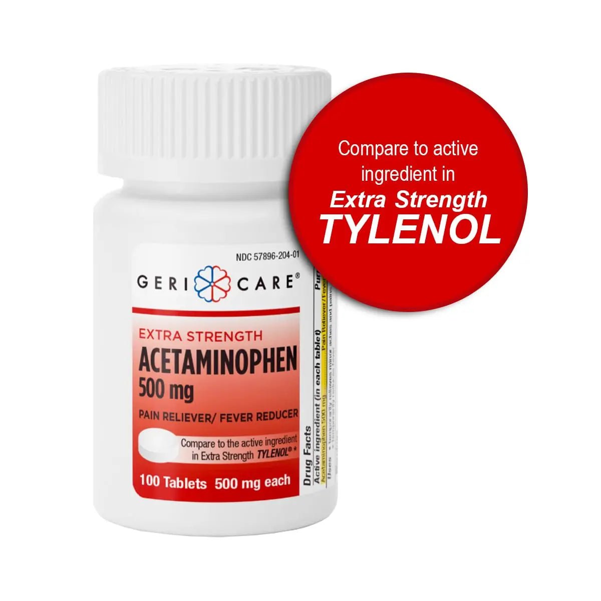 GeriCare Extra Strength Acetaminophen Pain Relief Fever Reducer Tablets, Strength 500mg Tablet | Joint, Muscle, Arthritis, Back Pain, Body Pain Relief, 100 Count (Pack of 2) - dailyvitalstore