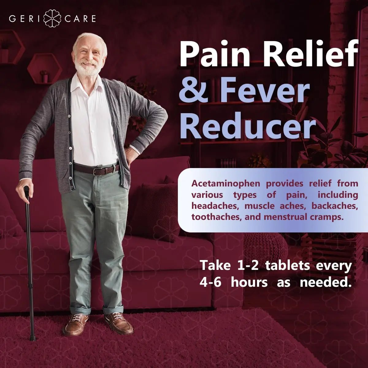 GeriCare Extra Strength Acetaminophen Pain Relief Fever Reducer Tablets, Strength 500mg Tablet | Joint, Muscle, Arthritis, Back Pain, Body Pain Relief, 100 Count (Pack of 2) - dailyvitalstore