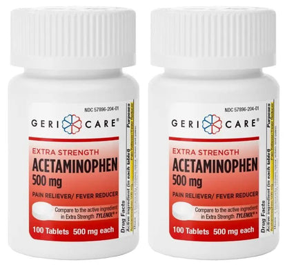 GeriCare Extra Strength Acetaminophen Pain Relief Fever Reducer Tablets, Strength 500mg Tablet | Joint, Muscle, Arthritis, Back Pain, Body Pain Relief, 100 Count (Pack of 2) - dailyvitalstore