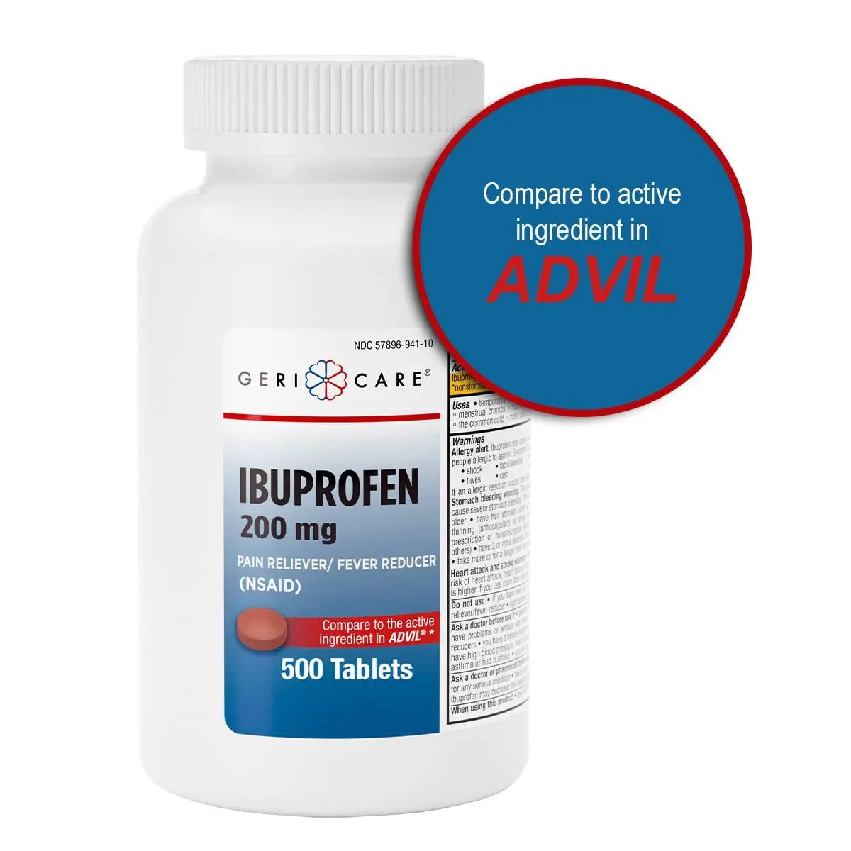 GeriCare Ibuprofen 200mg, Pain Reliever, Fever Reducer, Relieves Body Aches, 500 Count (Pack of 1) - dailyvitalstore