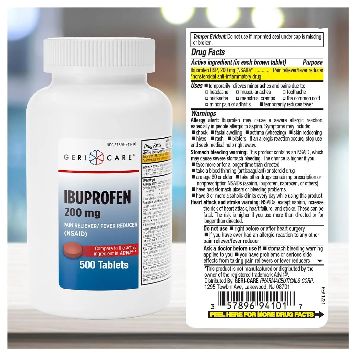 GeriCare Ibuprofen 200mg, Pain Reliever, Fever Reducer, Relieves Body Aches, 500 Count (Pack of 1) - dailyvitalstore