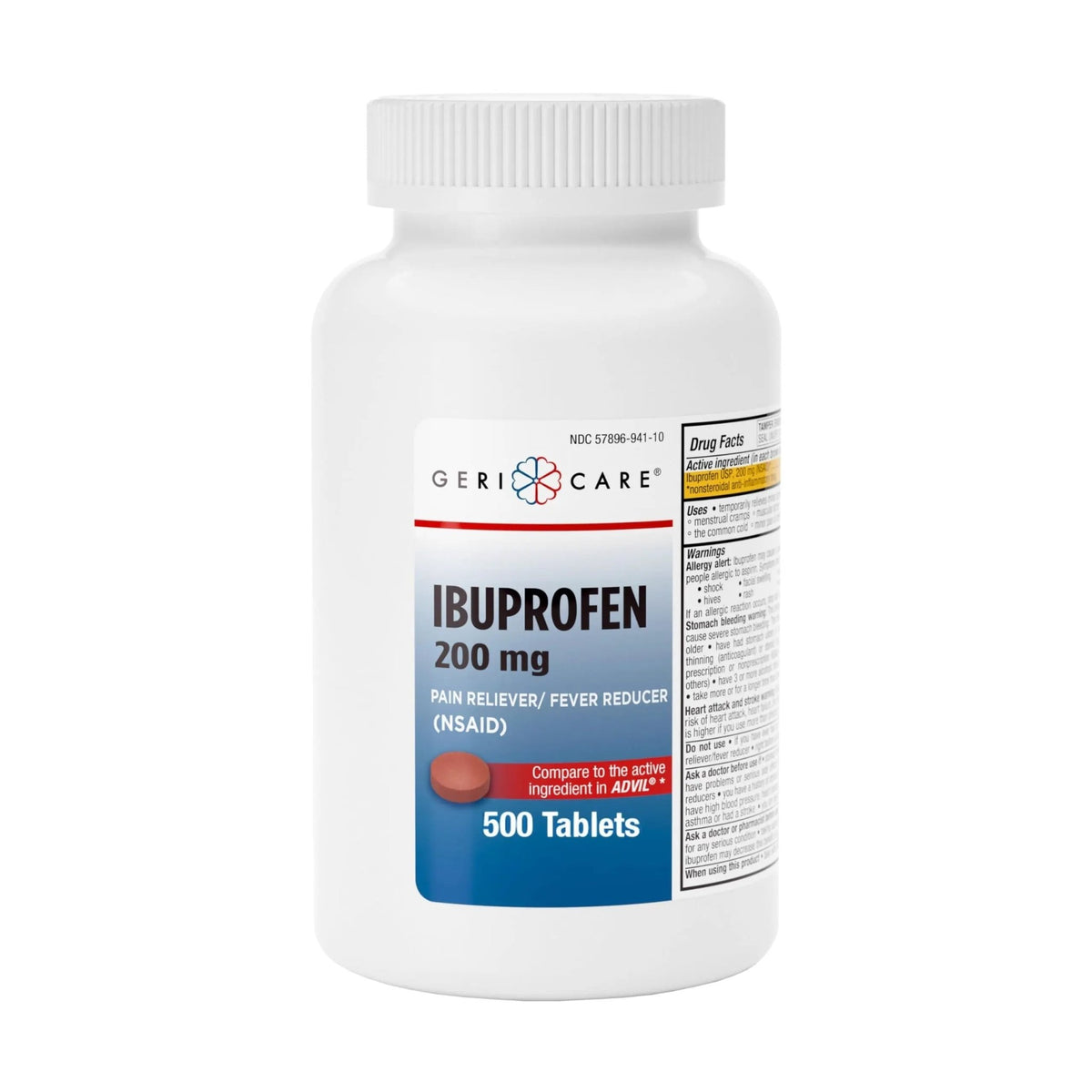 GeriCare Ibuprofen 200mg, Pain Reliever, Fever Reducer, Relieves Body Aches, 500 Count (Pack of 1) - dailyvitalstore