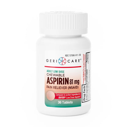 GeriCare Low Dose Adult Chewable Aspirin 81mg, Pain Reliever, Fever Reducer, 36 Count (Pack of 4) - dailyvitalstore