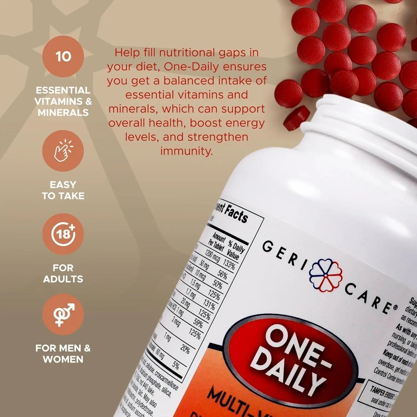 GeriCare Multivitamin Supplement Tablets, (Bottle of 1000) - dailyvitalstore