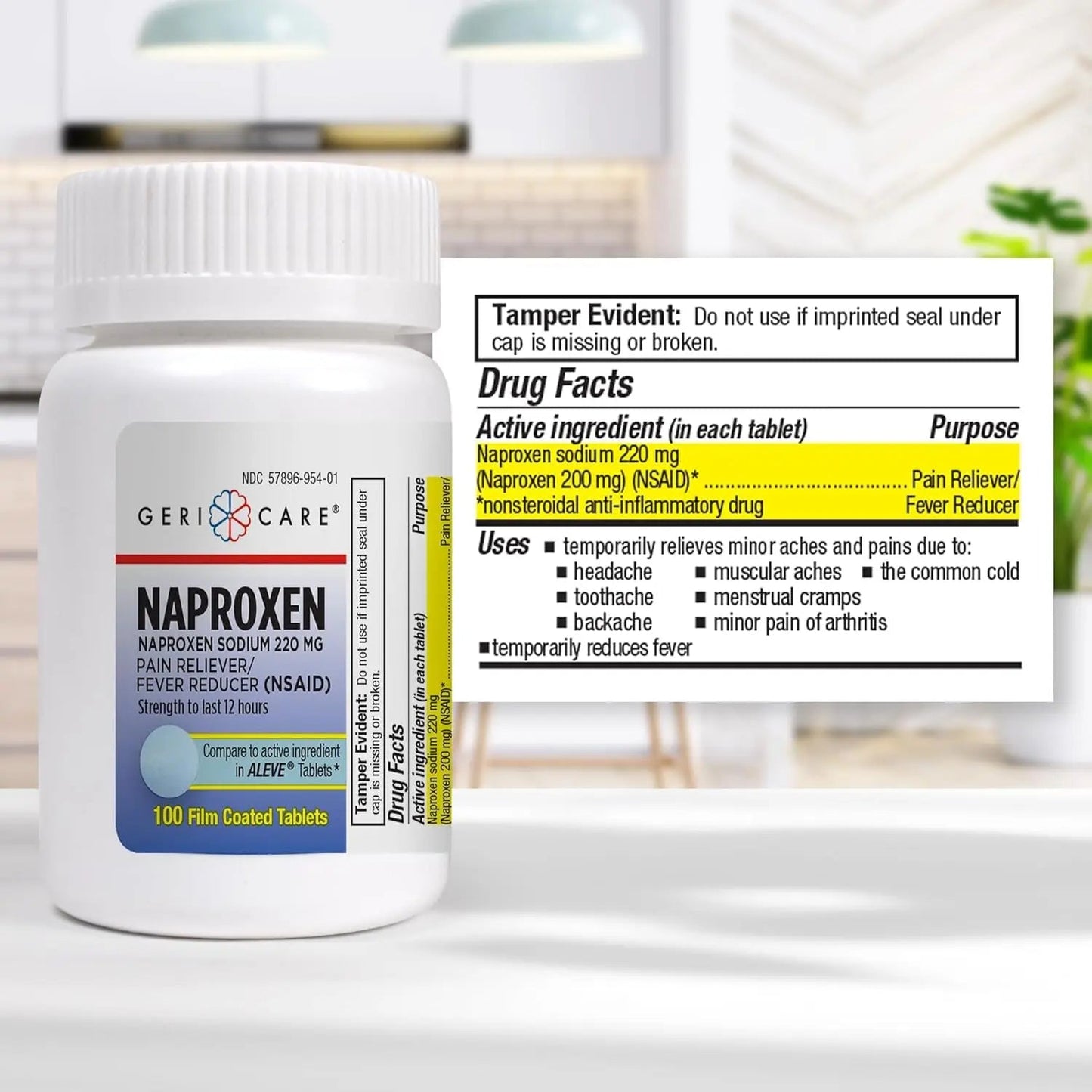 GeriCare Naproxen Sodium Tablets, 220mg (100 Count)- NSAID Extra-Strength Pain Relief for Headache, Arthritis, Muscle Aches, Menstrual Cramps- Film-Coated Naproxen, Anti-Inflammatory & Fever Reducer - dailyvitalstore