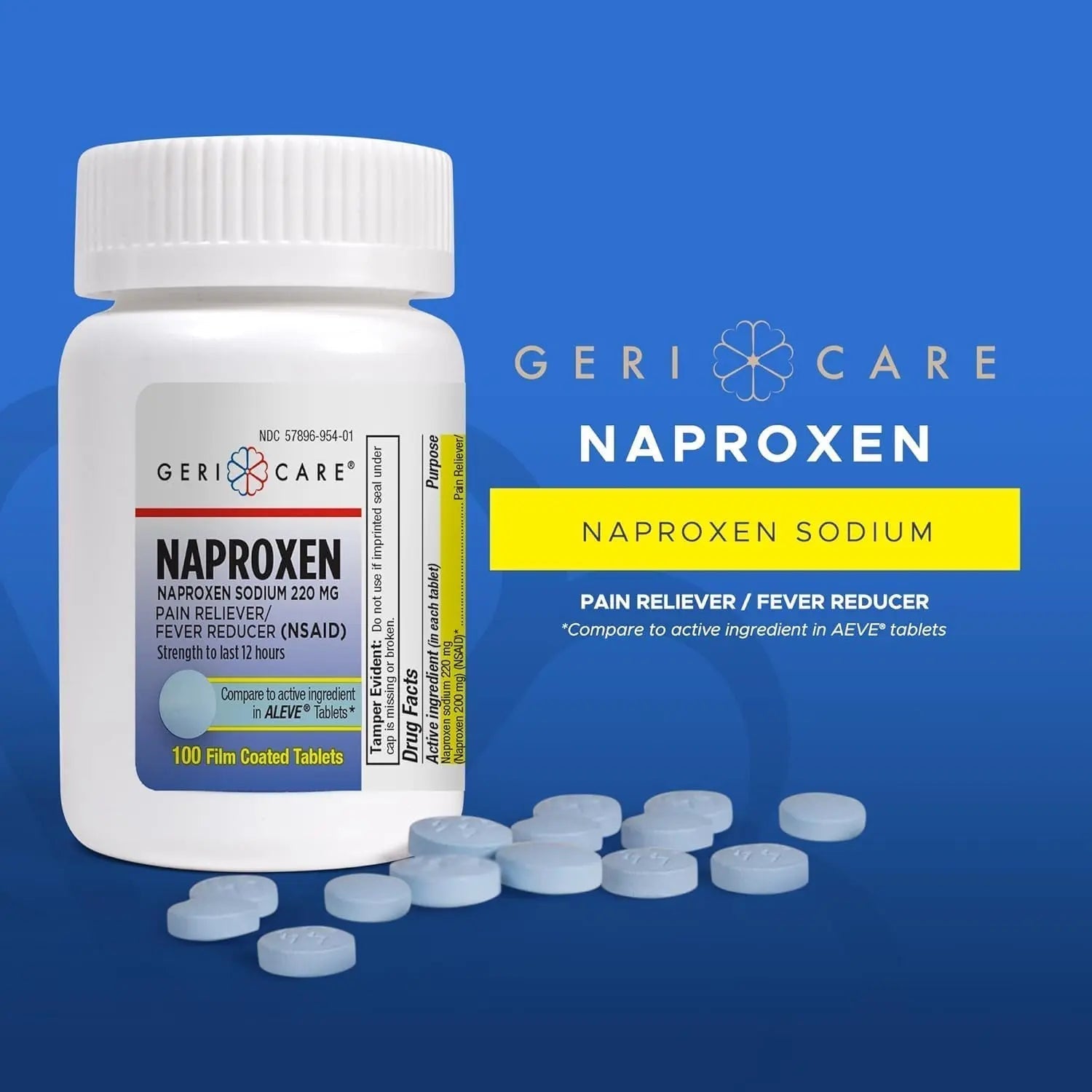 GeriCare Naproxen Sodium Tablets, 220mg (100 Count)- NSAID Extra-Strength Pain Relief for Headache, Arthritis, Muscle Aches, Menstrual Cramps- Film-Coated Naproxen, Anti-Inflammatory & Fever Reducer - dailyvitalstore