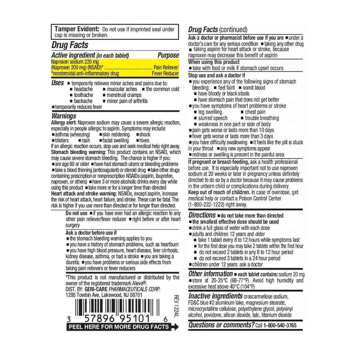 GeriCare Naproxen Sodium Tablets, 220mg (100 Count)- NSAID Extra-Strength Pain Relief for Headache, Arthritis, Muscle Aches, Menstrual Cramps- Film-Coated Naproxen, Anti-Inflammatory & Fever Reducer - dailyvitalstore