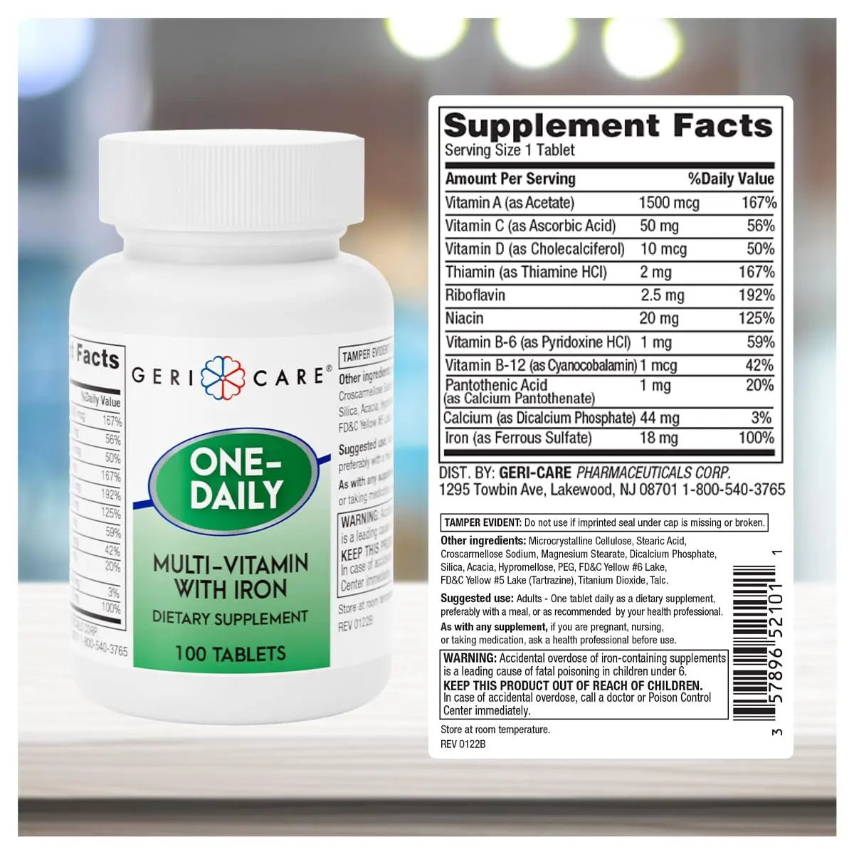 GeriCare One-Daily Multi-Vitamin with Iron Tablets,100 Count (Pack of 1) - dailyvitalstore