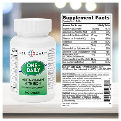 GeriCare One-Daily Multi-Vitamin with Iron Tablets,100 Count (Pack of 1) - dailyvitalstore