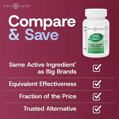 GeriCare One-Daily Multi-Vitamin with Iron Tablets,100 Count (Pack of 1) - dailyvitalstore