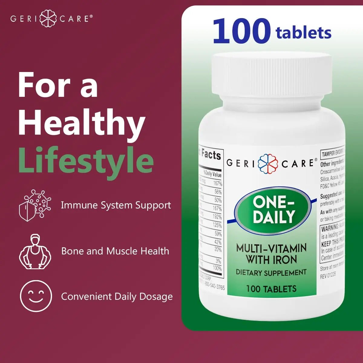 GeriCare One-Daily Multi-Vitamin with Iron Tablets,100 Count (Pack of 1) - dailyvitalstore