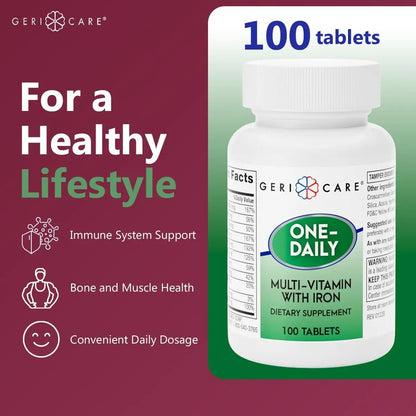 GeriCare One-Daily Multi-Vitamin with Iron Tablets,100 Count (Pack of 1) - dailyvitalstore