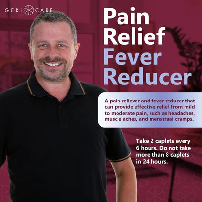 GeriCare Pain Reliever Extra Strength Caplets – 100 Count – Acetaminophen 250mg, Aspirin 250mg (NSAID), Caffeine 65mg – Powerful Triple-Action Formula for Headaches, Migraines & Minor Aches (2 Pack) - dailyvitalstore