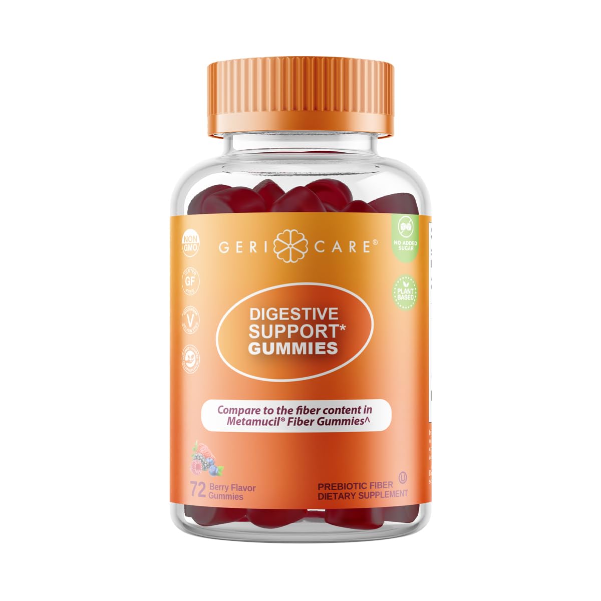 GeriCare Prebiotic Digestive Support, Gummies Compare to Metamucil Fiber Gummies, Berry Flavor, 72 Count, Plant-Based Fiber for Gut Health, Non-GMO, - dailyvitalstore