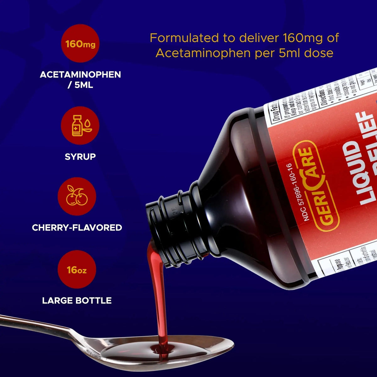 GeriCare Regular Strength Liquid Acetaminophen 160 mg, Pain Reliever, Fever Reducer, Aspirin & Alcohol Free, Cherry Flavored 16 Fl Oz (Pack of 2) - dailyvitalstore