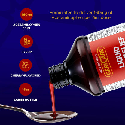 GeriCare Regular Strength Liquid Acetaminophen 160 mg, Pain Reliever, Fever Reducer, Aspirin & Alcohol Free, Cherry Flavored 16 Fl Oz (Pack of 2) - dailyvitalstore