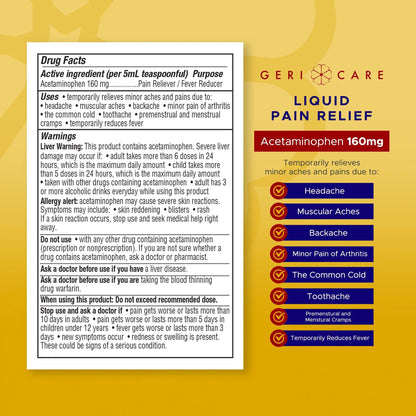 GeriCare Regular Strength Liquid Acetaminophen 160 mg, Pain Reliever, Fever Reducer, Aspirin & Alcohol Free, Cherry Flavored 16 Fl Oz (Pack of 2) - dailyvitalstore