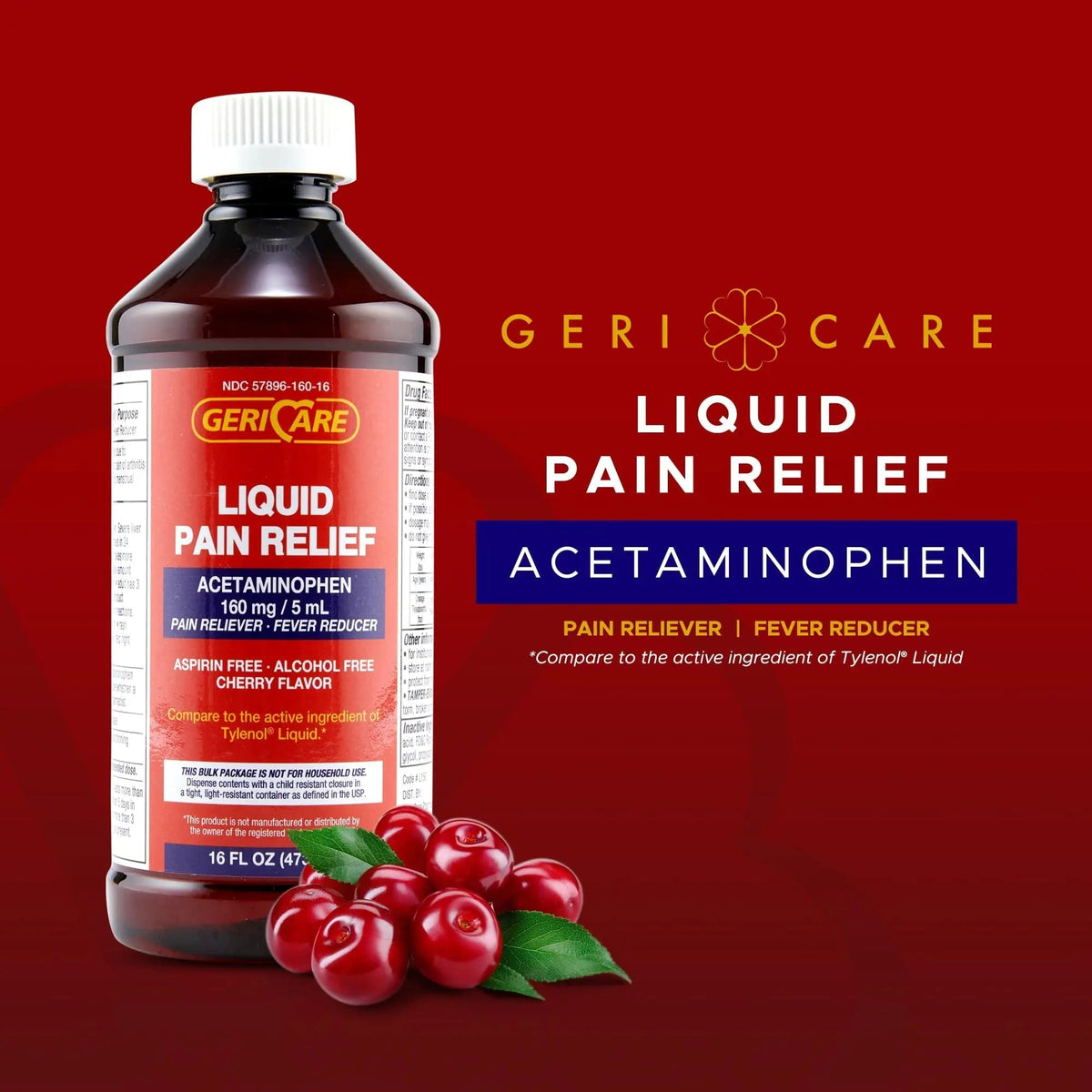 GeriCare Regular Strength Liquid Acetaminophen 160 mg, Pain Reliever, Fever Reducer, Aspirin & Alcohol Free, Cherry Flavored 16 Fl Oz (Pack of 2) - dailyvitalstore