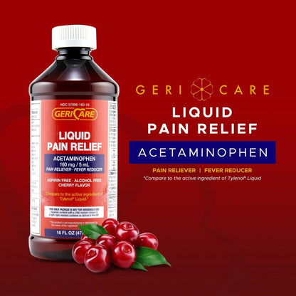 GeriCare Regular Strength Liquid Acetaminophen 160 mg, Pain Reliever, Fever Reducer, Aspirin & Alcohol Free, Cherry Flavored 16 Fl Oz (Pack of 2) - dailyvitalstore