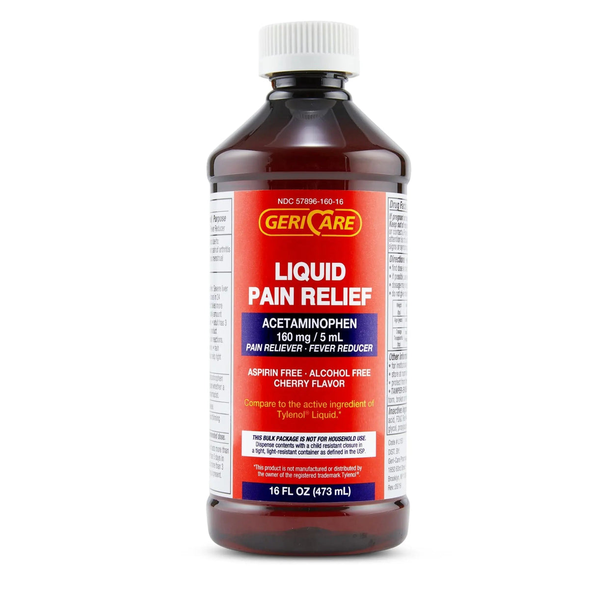 GeriCare Regular Strength Liquid Acetaminophen 160 mg, Pain Reliever, Fever Reducer, Aspirin & Alcohol Free, Cherry Flavored 16 Fl Oz (Pack of 2) - dailyvitalstore