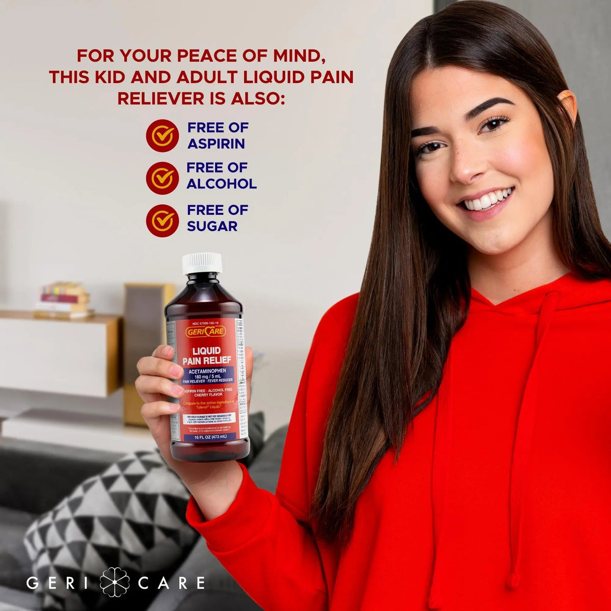 GeriCare Regular Strength Liquid Acetaminophen 160 mg, Pain Reliever, Fever Reducer, Aspirin & Alcohol Free, Cherry Flavored 16 Fl Oz (Pack of 2) - dailyvitalstore