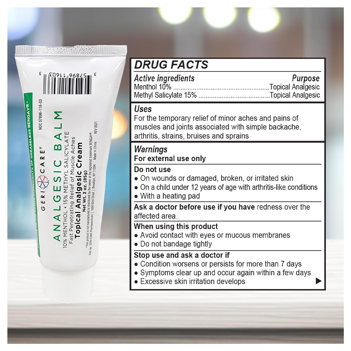 GeriCare Topical Analgesic Cream, Menthol 10%, Methyl Salicylate 15%, Fast Absorption, Pain Relief of Minor Muscle Aches, Body Stiffness, Joint Pain & Soreness, 3 Ounce (Pack of 1) - dailyvitalstore