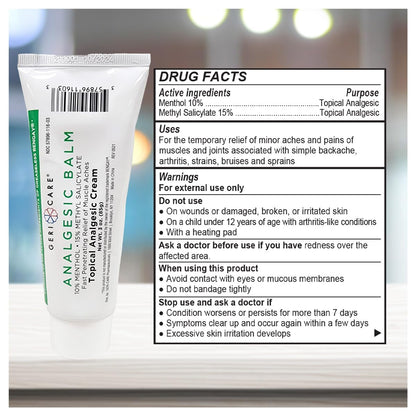GeriCare Topical Analgesic Cream, Menthol 10%, Methyl Salicylate 15%, Fast Absorption, Pain Relief of Minor Muscle Aches, Body Stiffness, Joint Pain & Soreness, 3 Ounce (Pack of 1) - dailyvitalstore