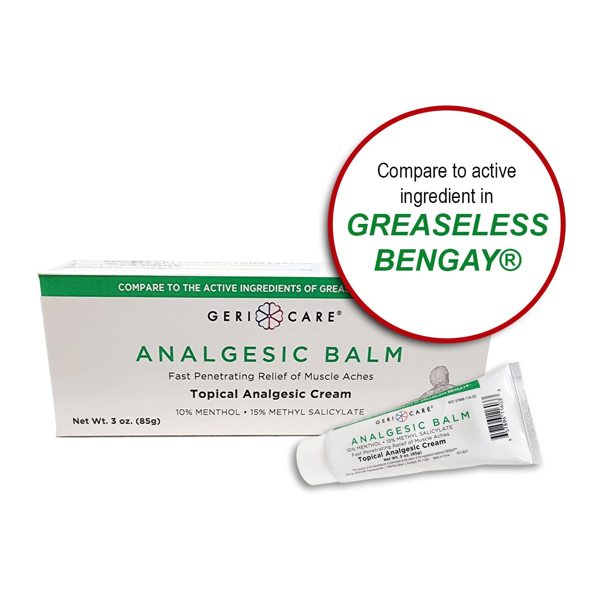 GeriCare Topical Analgesic Cream, Menthol 10%, Methyl Salicylate 15%, Fast Absorption, Pain Relief of Minor Muscle Aches, Body Stiffness, Joint Pain & Soreness, 3 Ounce (Pack of 1) - dailyvitalstore