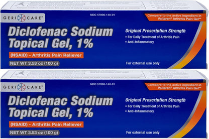 GeriCare Topical Arthritis Pain Relief Gel Diclofenac Sodium 1% (NSAID) Hand Wrist Elbow Foot Ankle Knee Extra-Strength Pain Reliever- Anti-inflammatory Arthritis Pain Treatment, 3.53oz (2 Pack) - dailyvitalstore