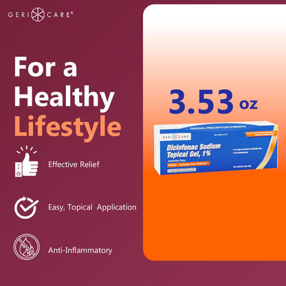 GeriCare Topical Arthritis Pain Relief Gel Diclofenac Sodium 1% (NSAID) Hand Wrist Elbow Foot Ankle Knee Extra-Strength Pain Reliever- Anti-inflammatory Arthritis Pain Treatment, 3.53oz (3 Pack) - dailyvitalstore