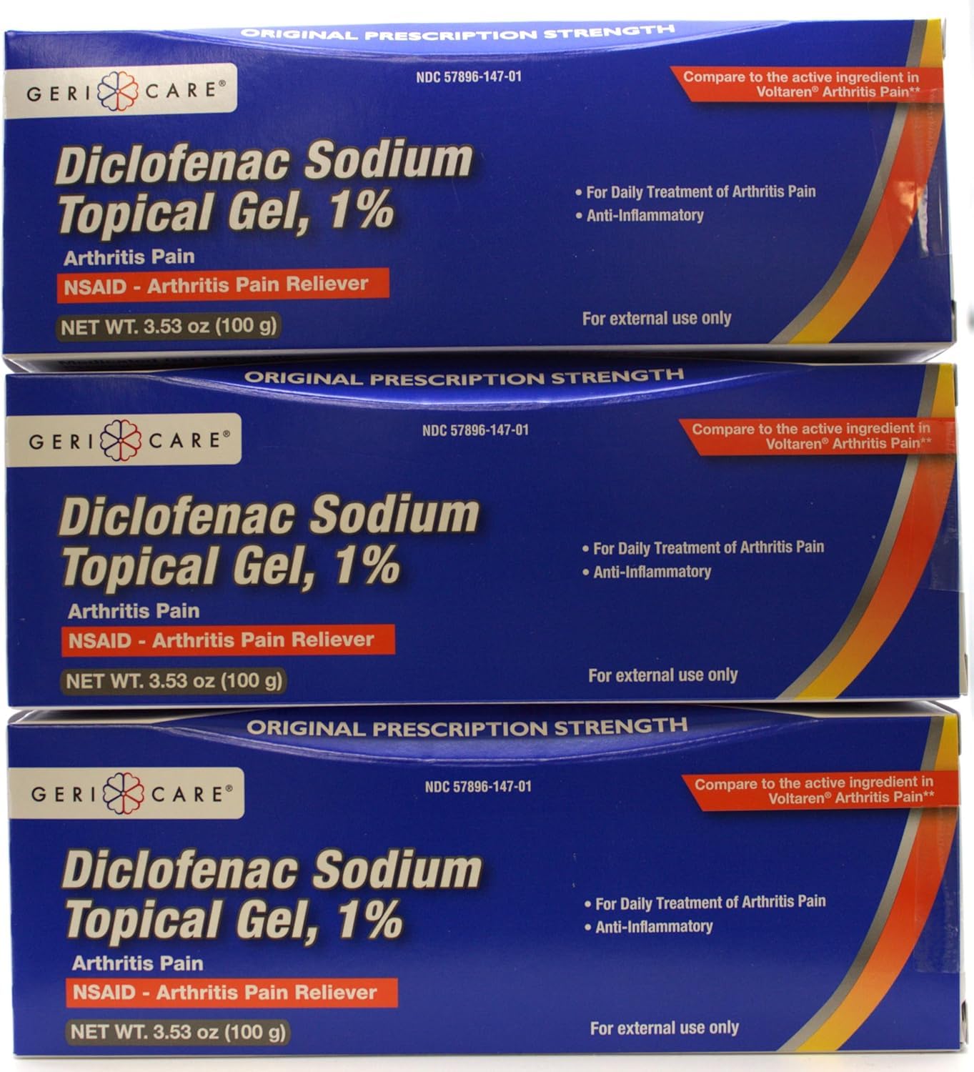 GeriCare Topical Arthritis Pain Relief Gel Diclofenac Sodium 1% (NSAID) Hand Wrist Elbow Foot Ankle Knee Extra-Strength Pain Reliever- Anti-inflammatory Arthritis Pain Treatment, 3.53oz (3 Pack) - dailyvitalstore
