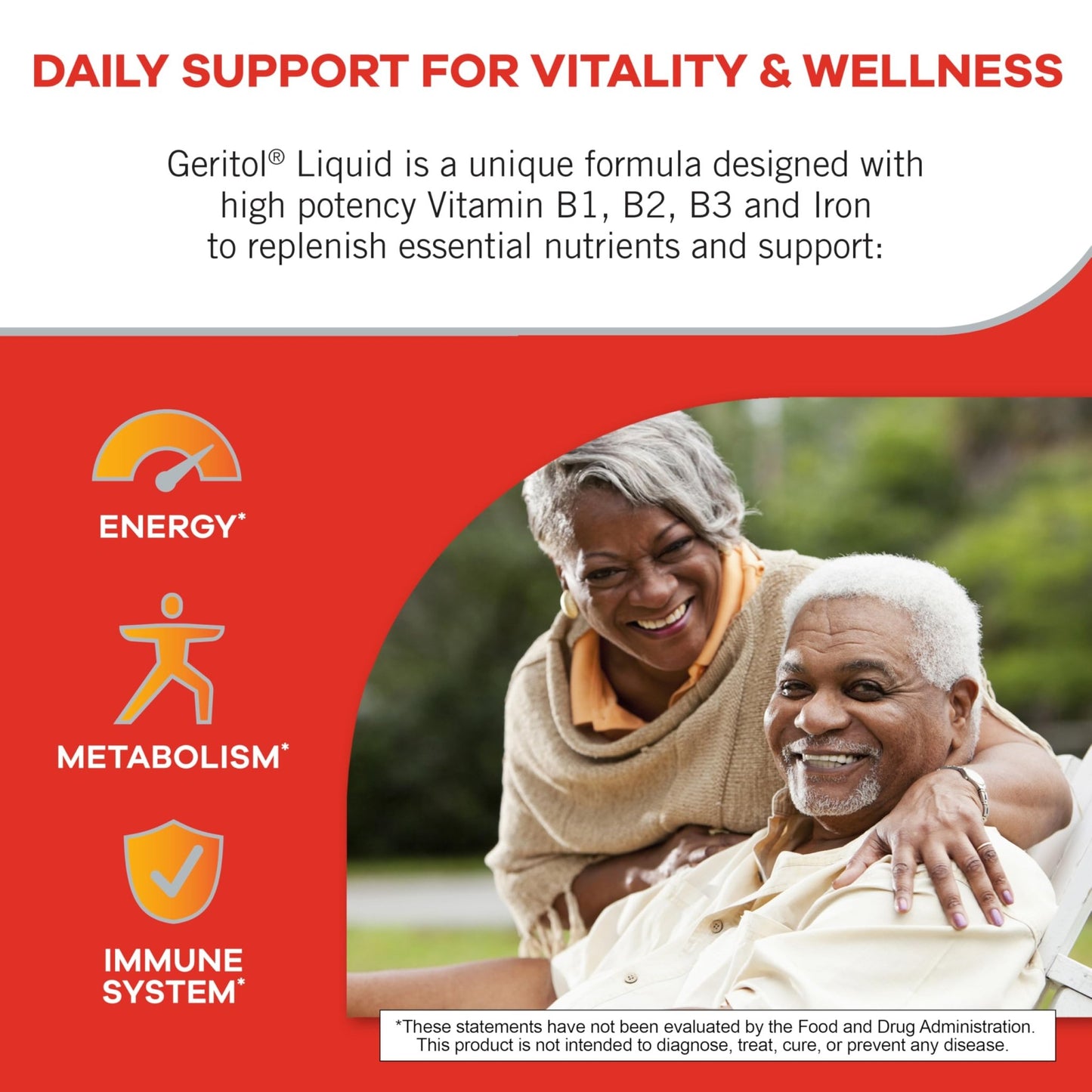Geritol Liquid Vitamin and Iron Supplement, Energy Support Vitamins, Contains High Potency B-Vitamins and Iron, Easy to Swallow, - dailyvitalstore
