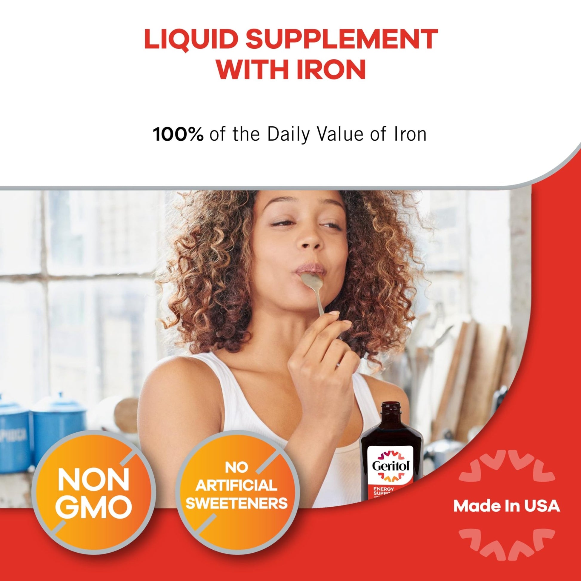 Geritol Liquid Vitamin and Iron Supplement, Energy Support Vitamins, Contains High Potency B-Vitamins and Iron, Easy to Swallow, - dailyvitalstore