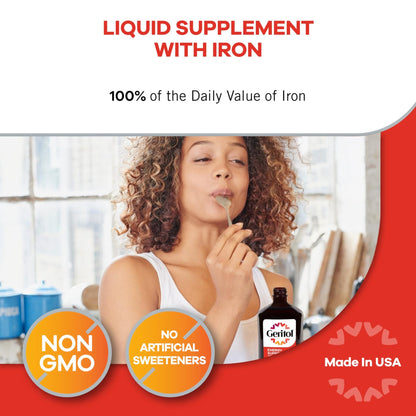 Geritol Liquid Vitamin and Iron Supplement, Energy Support Vitamins, Contains High Potency B-Vitamins and Iron, Easy to Swallow, - dailyvitalstore