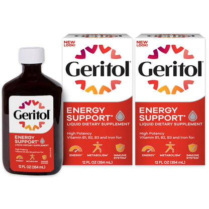 Geritol Liquid Vitamin and Iron Supplement, Energy Support Vitamins, Contains High Potency B-Vitamins and Iron, Easy to Swallow, - dailyvitalstore