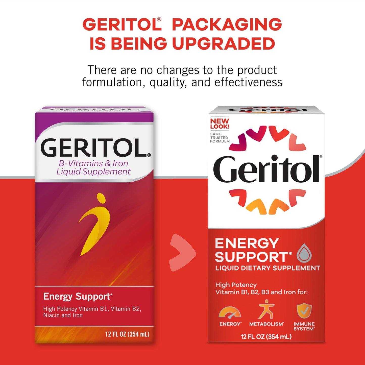Geritol Liquid Vitamin and Iron Supplement, Energy Support Vitamins, Contains High Potency B-Vitamins and Iron, Easy to Swallow, - dailyvitalstore