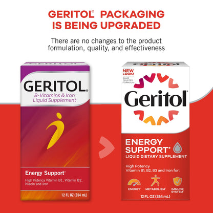 Geritol Liquid Vitamin and Iron Supplement, Energy Support Vitamins, Contains High Potency B-Vitamins and Iron, Easy to Swallow, - dailyvitalstore