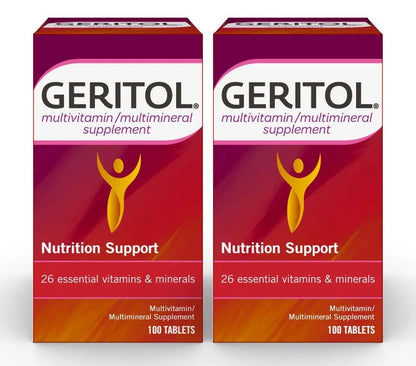 Geritol Multi-Vitamin Nutritional Support Tablets, Balance of 26 Essential Vitamins and Minerals, 100-Count Bottles (Pack of 2) - dailyvitalstore