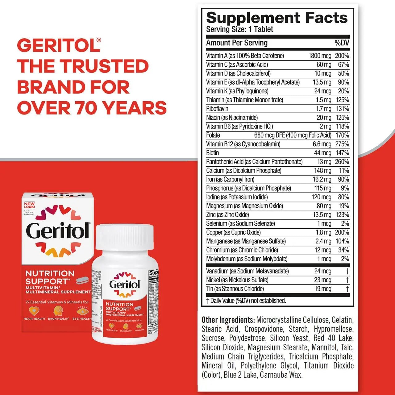 Geritol, Multivitamin Supplement, Contains Antioxidants, Vitamins B, C, E & D and Iron, 27, Minerals, Gluten-Free - dailyvitalstore