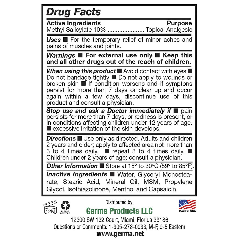 Germa Liniment Udder Plus. Natural Topical Analgesic Ointment. Relief for Pain and Aches in Joints and Back. With Chile Extract. 6 oz - dailyvitalstore