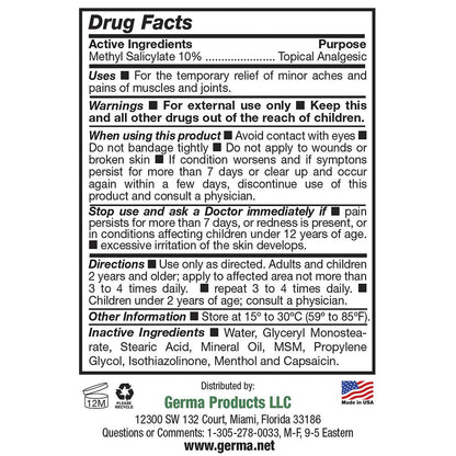 Germa Liniment Udder Plus. Natural Topical Analgesic Ointment. Relief for Pain and Aches in Joints and Back. With Chile Extract. 6 oz - dailyvitalstore