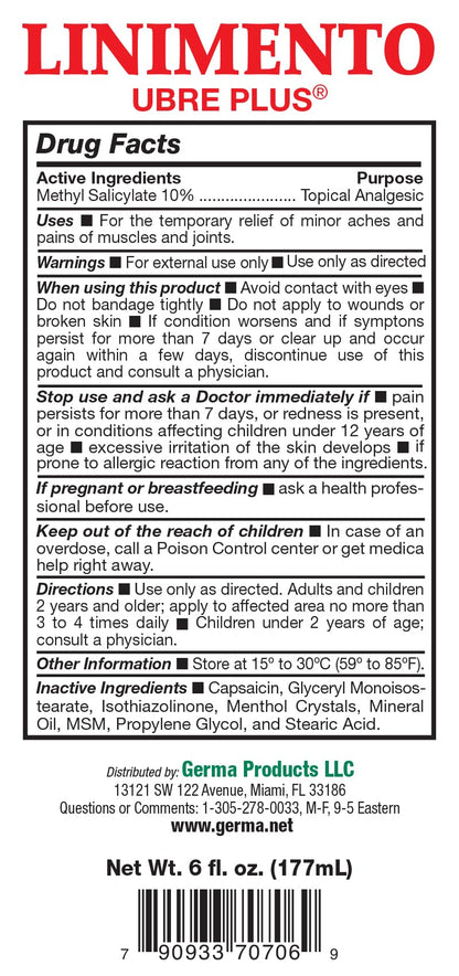 Germa Liniment Udder Plus. Natural Topical Analgesic Ointment. Relief for Pain and Aches in Joints and Back. With Chile Extract. 6 oz. Pack of 3 - dailyvitalstore