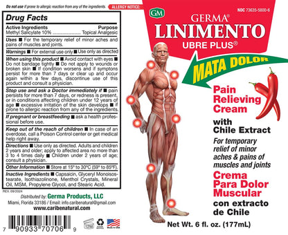 Germa Liniment Udder Plus. Natural Topical Analgesic Ointment. Relief for Pain and Aches in Joints and Back. With Chile Extract. 6 oz. Pack of 3 - dailyvitalstore