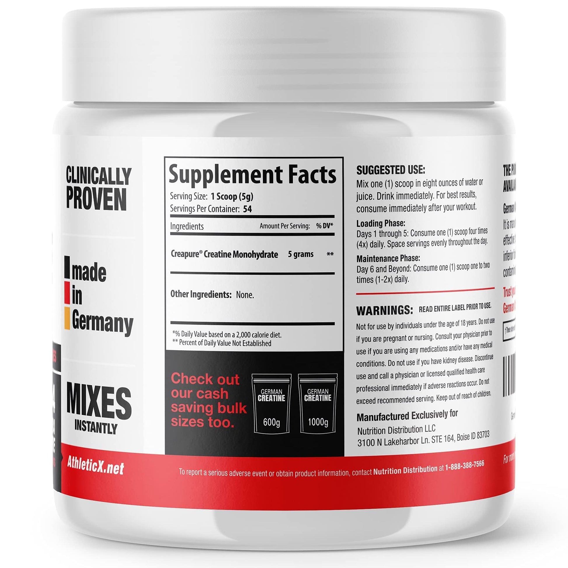 German Creatine - Micronized Creatine Monohydrate Powder, 99.99% Pure Creapure for Muscle Growth, Strength & Performance, Supports Muscle Recovery, 3rd Party Tested - dailyvitalstore
