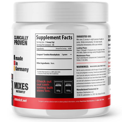 German Creatine - Micronized Creatine Monohydrate Powder, 99.99% Pure Creapure for Muscle Growth, Strength & Performance, Supports Muscle Recovery, 3rd Party Tested, Unflavored - 270g (54 Servings) - dailyvitalstore