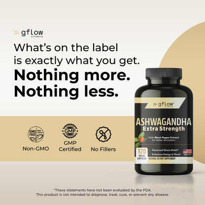 gflow vitamins Ashwagandha Supplements for Women and Men | Sleep, Mood and Energy Support | Extra Strength - dailyvitalstore