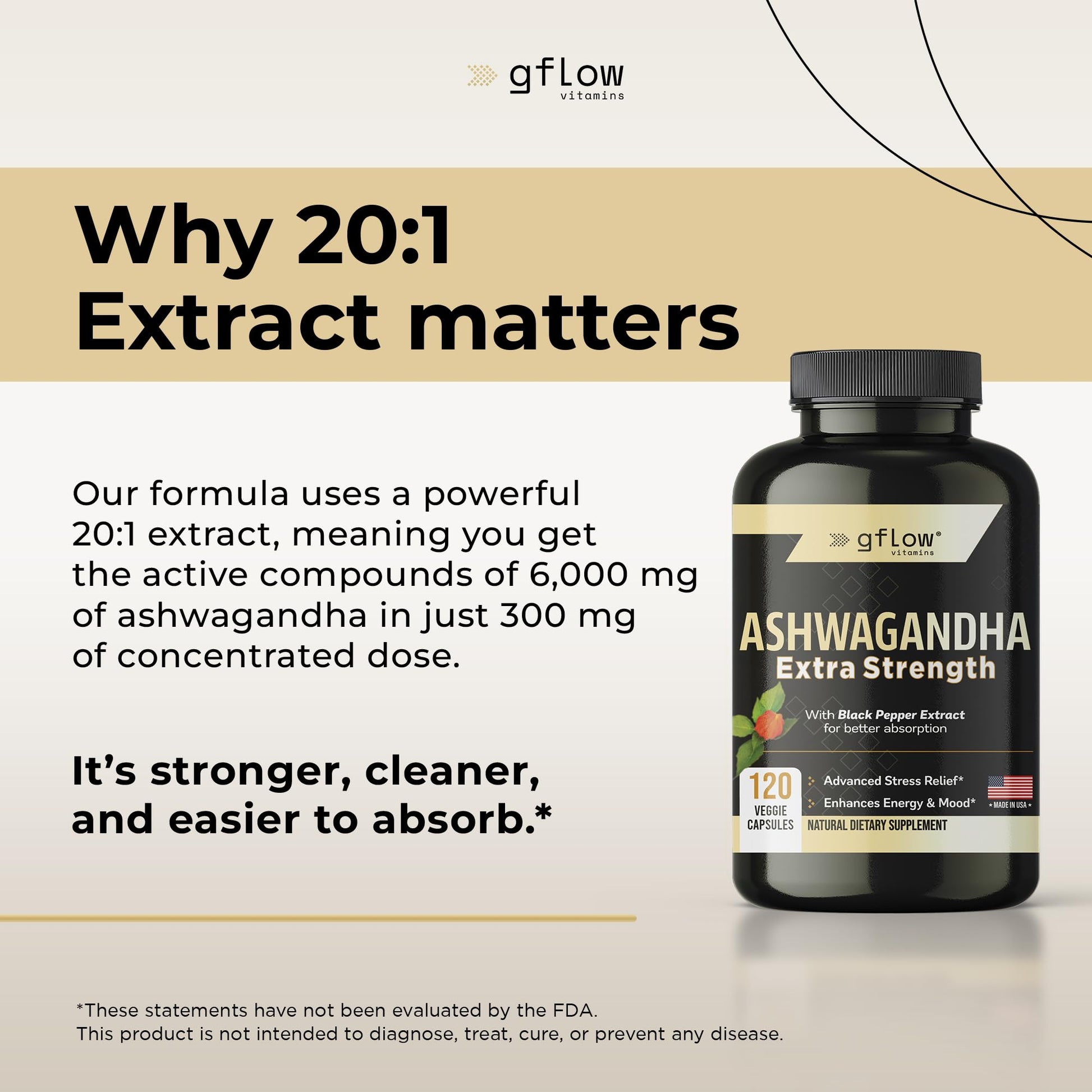 gflow vitamins Ashwagandha Supplements for Women and Men | Sleep, Mood and Energy Support | Extra Strength - dailyvitalstore